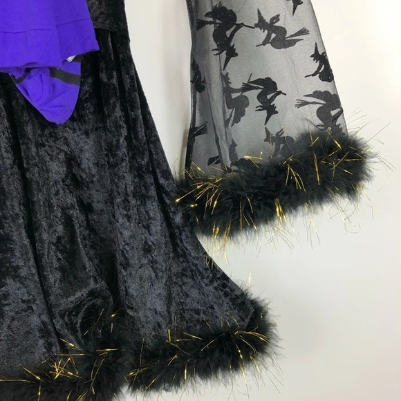 Childs Large Girls 2 Piece Black Adorable Witch Costume Dress Tights Halloween - Picture 2 of 7